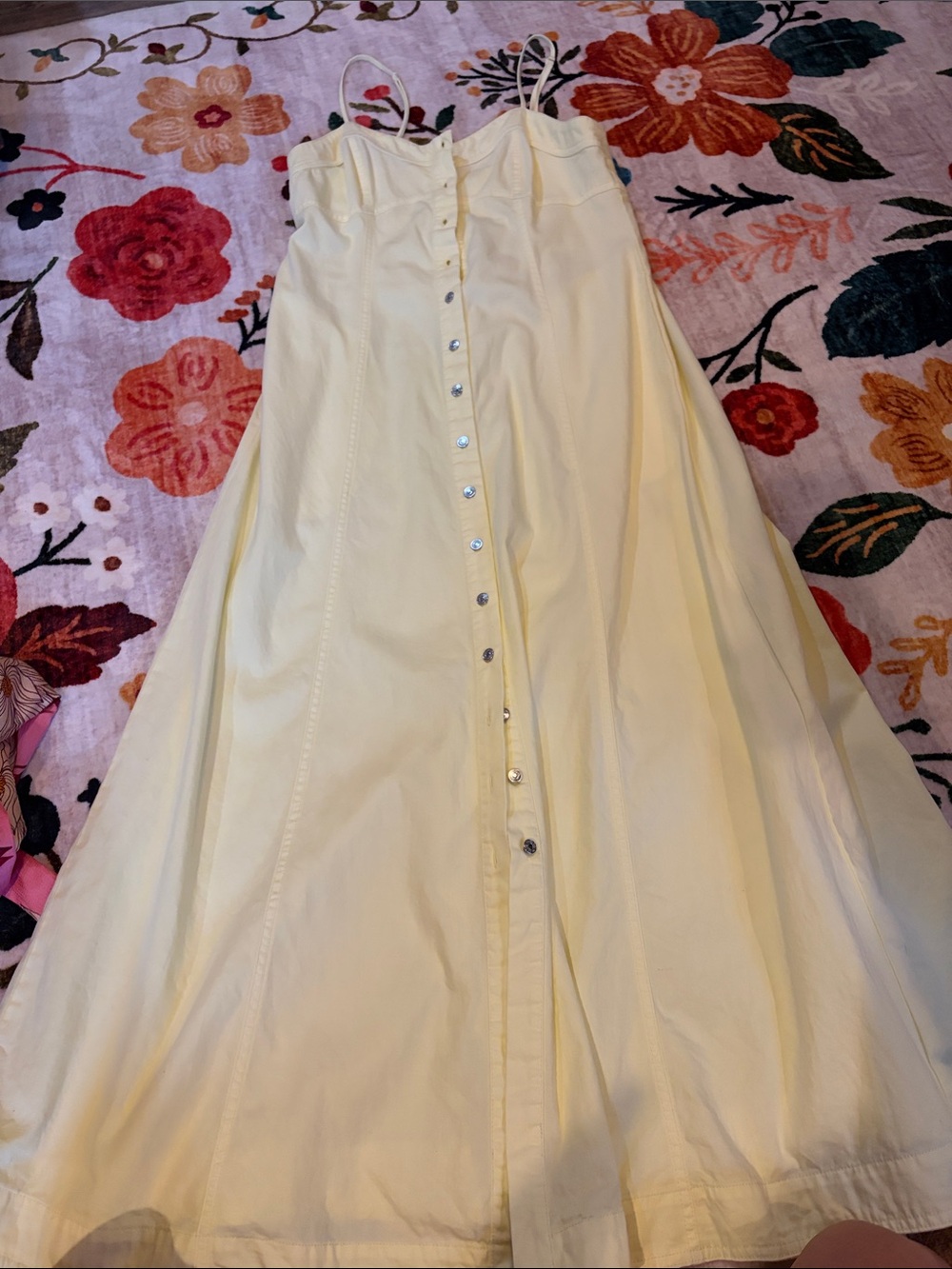 Free People Pale Yellow Button-Front Maxi Dress